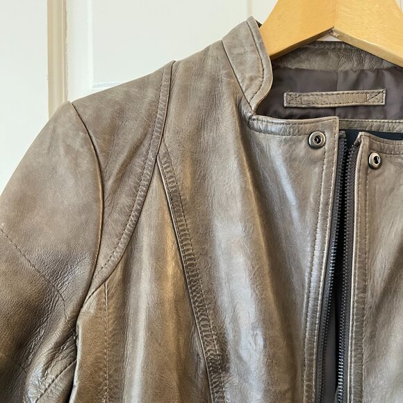Marc New York by Andrew Marc LEATHER Biker Jacket size Small in Olive Green - Picture 14 of 15